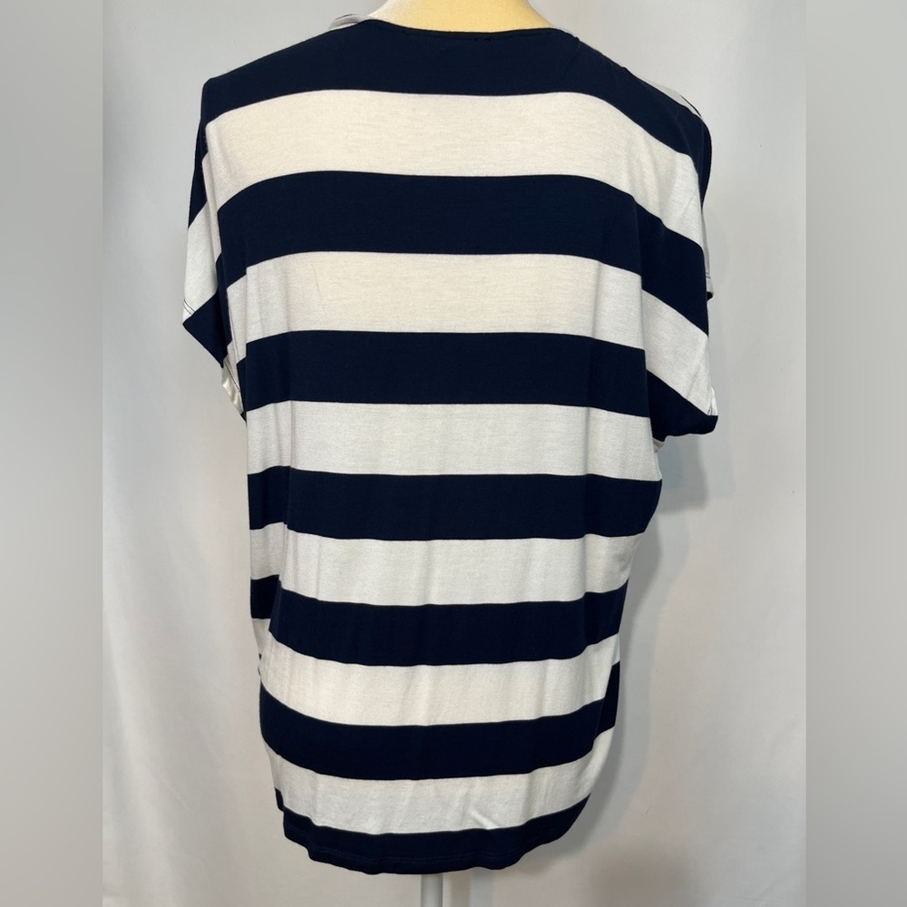 Dark Blue and White Striped Short Sleeve Blouse Small - Picture 2 of 6